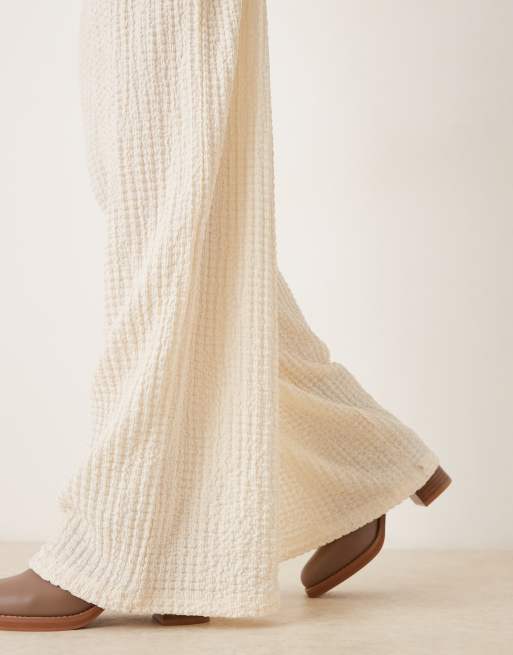 ASOS DESIGN textured wide leg pants in ivory