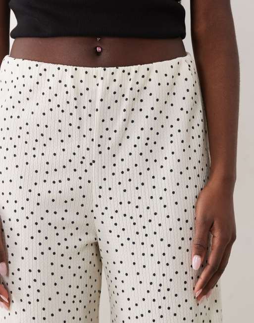 ASOS DESIGN textured wide leg pants in large buttermilk polka dot print, 4 of 5
