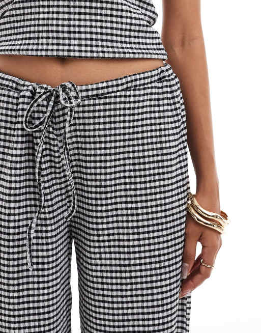 ASOS DESIGN textured wide leg pants in mono gingham print part of a set