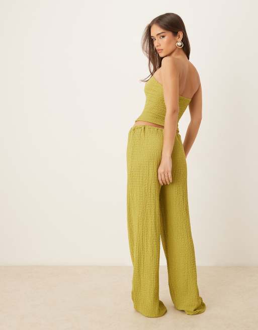 ASOS DESIGN textured wide leg pants in olive green - part of a set