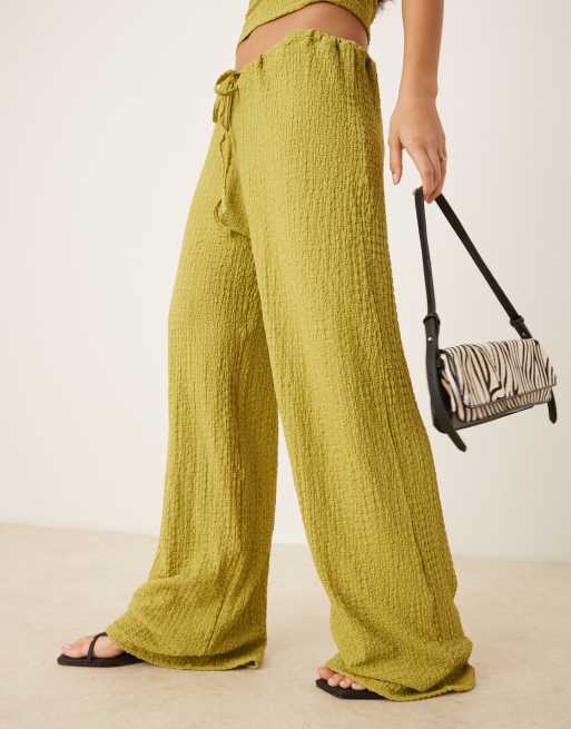 ASOS DESIGN textured wide leg pants in olive green - part of a set
