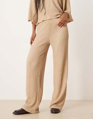 Asos Design Textured Wide Leg Pants In Neutral