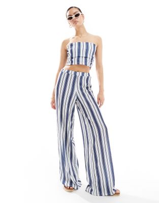Asos Design Textured Wide Leg Pants In Stripe - Part Of A Set-multi