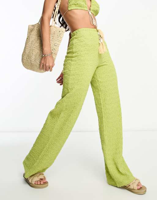 ASOS EDITION textured linen mix wide leg pants in stone