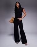 [ASOS DESIGN] ASOS DESIGN textured wide leg pull on pants in black S BLACK