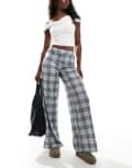 [ASOS DESIGN] ASOS DESIGN textured wide leg pull on pants in blue check-Multi S Blue Check
