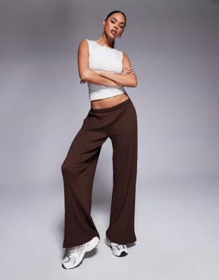 Asos Design Textured Wide Leg Pull-on Pants In Brown
