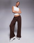 [ASOS DESIGN] ASOS DESIGN textured wide leg pull on pants in brown XS Brown