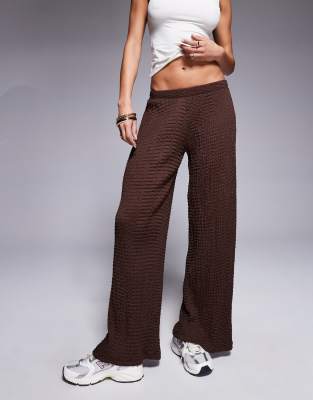 Asos Design Textured Wide Leg Pull-on Pants In Brown