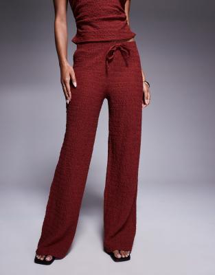 Asos Design Textured Wide Leg Pull-on Pants In Brown