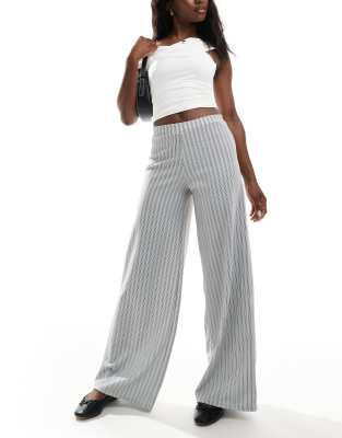 ASOS DESIGN textured wide leg pull on trousers in grey stripe