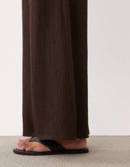 ASOS DESIGN textured wide leg trouser co-ord in chocolate, 5 of 5