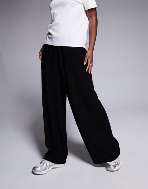 ASOS DESIGN textured wide leg trouser in black, 3 of 5