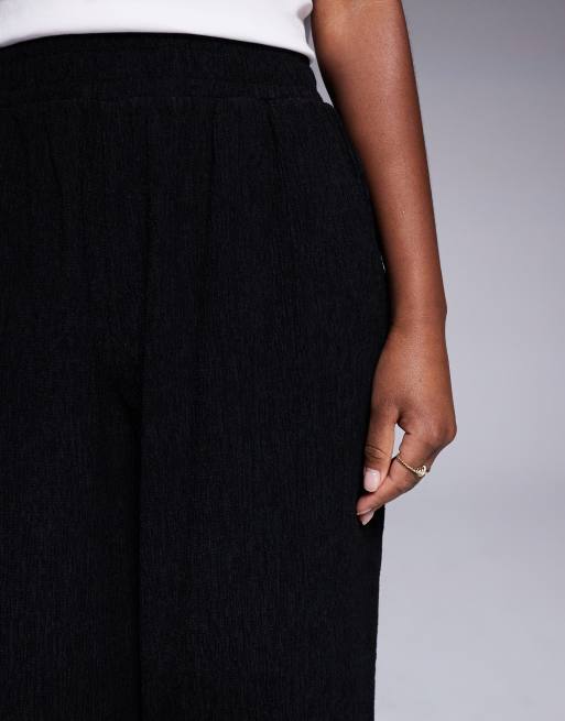 ASOS DESIGN textured wide leg trouser in black, 5 of 5