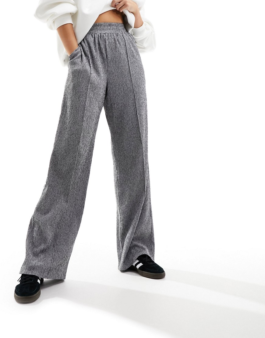 ASOS DESIGN textured wide leg trouser in grey