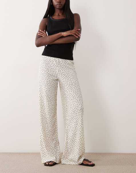 ASOS DESIGN textured wide leg trousers in large buttermilk polka dot print - view 1