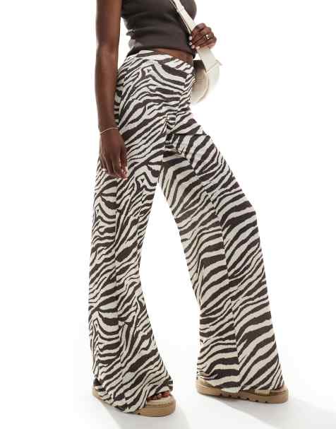 ASOS DESIGN textured wide leg trousers in zebra print - view 1