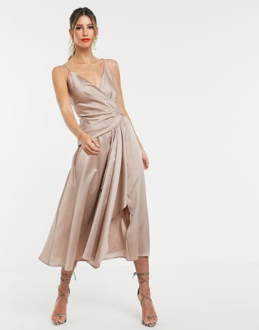 Asos design cami midi dress hot sale with wrap waist in satin