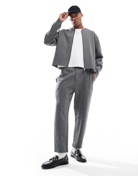 ASOS DESIGN textured zip through jacket and trackies set in grey - view 1
