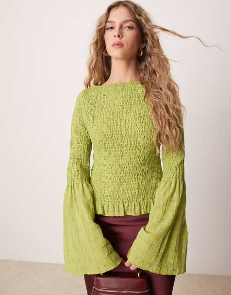 ASOS DESIGN – Texturerad, smockad topp med utsvängda ärmar - view 1