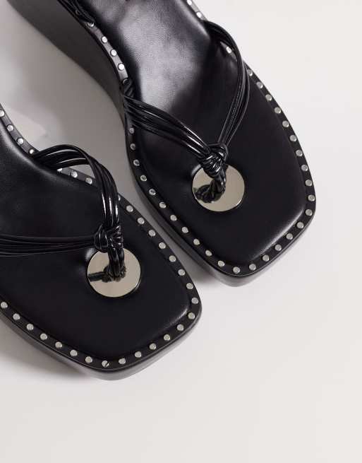 ASOS DESIGN Thalia barely there toe thong wedges in black, 2 of 4