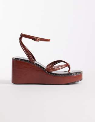 ASOS DESIGN Thalia barely there toe thong wedges in conker