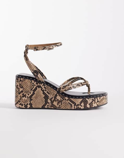 ASOS DESIGN Thalia barely there toe thong wedges in snake - view 1