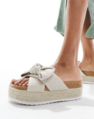  Thankful bow detail flatform sandals in natural fabrication