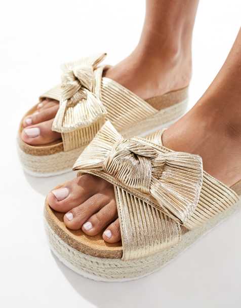 ASOS DESIGN - Thankful - Sandali oro con suola flatform e fiocco - view 1