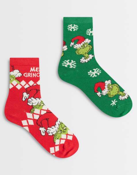ASOS DESIGN The Grinch  2 pack christmas socks in green - view 1