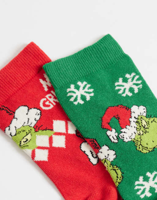 ASOS DESIGN The Grinch  2 pack christmas socks in green, 2 of 3