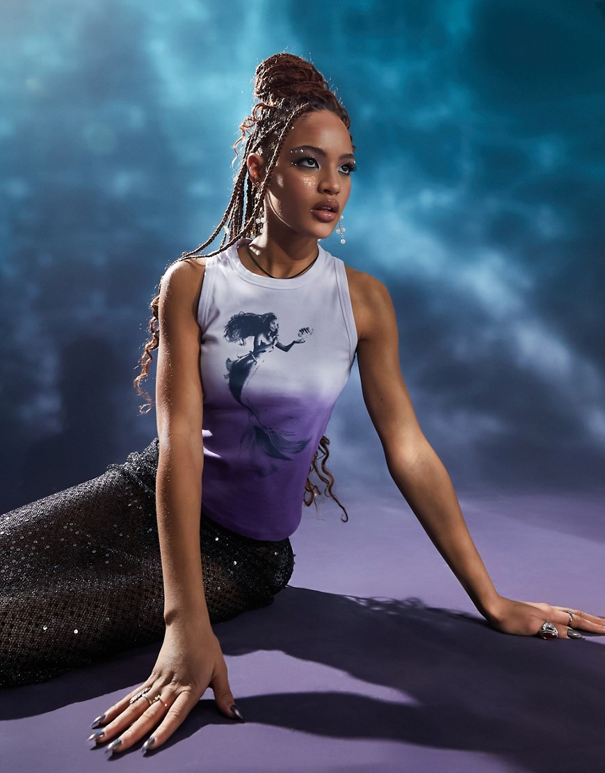 ASOS DESIGN - The Little Mermaid tank top with ariel license graphic in ombre purple-Multi