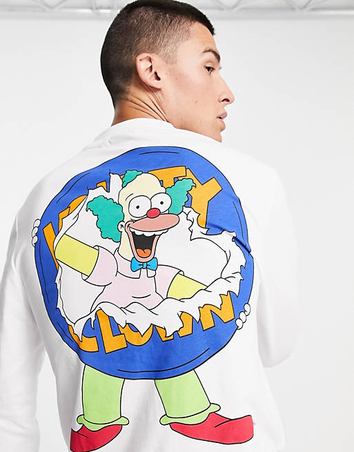 stroomkring Wet en regelgeving molecuul ASOS DESIGN The Simpsons long sleeve t-shirt with Krusty The Clown print in  white | ASOS