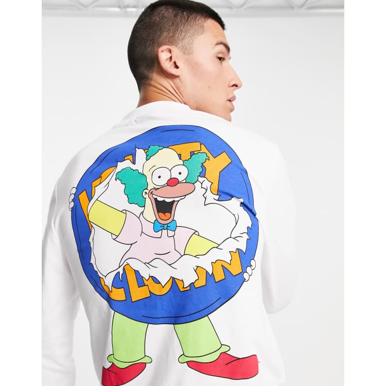 ASOS DESIGN The Simpsons long sleeve t shirt with Krusty The Clown print in white