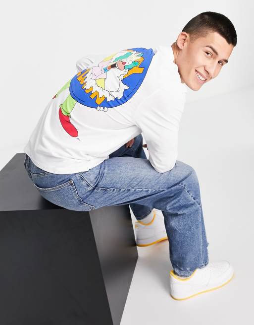 ASOS DESIGN The Simpsons long sleeve t-shirt with Krusty The Clown print in white, 3 of 4