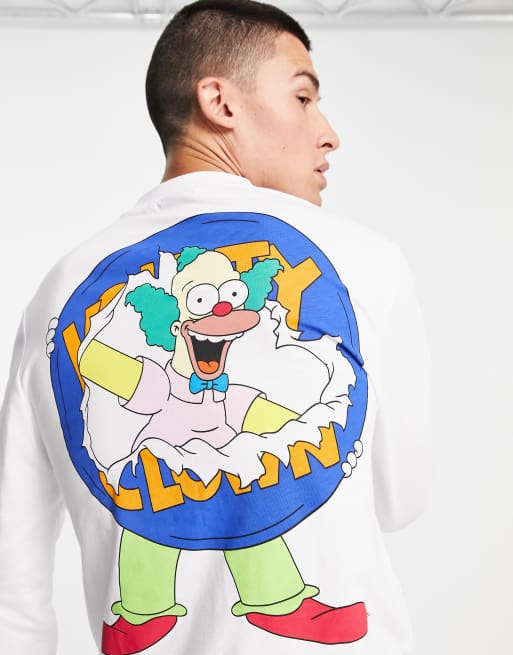 ASOS DESIGN - The Simpsons - T-shirt met lange mouwen en Krusty The Clown print in wit