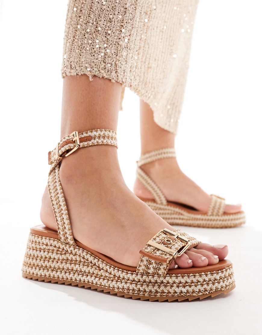 Asos Design Thermo Buckle Flatforms In Tan Weave-brown