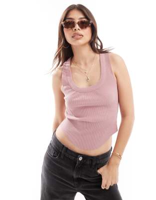Asos Design Thick Bind Scoop Neck Corset Hem Tank Top In Pink