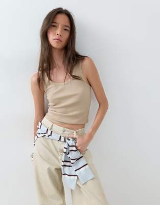 Женская майка ASOS Design в рубчик с широкой кромкой, песочная
