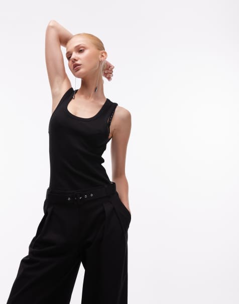 ASOS DESIGN thick binding detail ribbed scoop neck vest in black - view 1