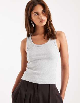 Asos Design Thick Binding Detail Ribbed Scoop Neck Vest In Gray