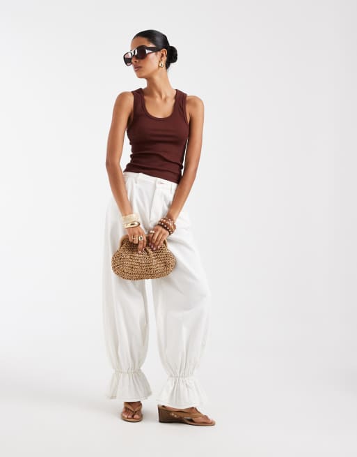 ASOS DESIGN thick binding rib scoop neck singlet in chocolate, 4 of 4