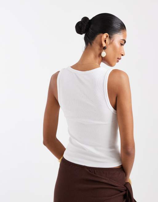 ASOS DESIGN thick binding rib scoop neck vest in white, 3 of 7