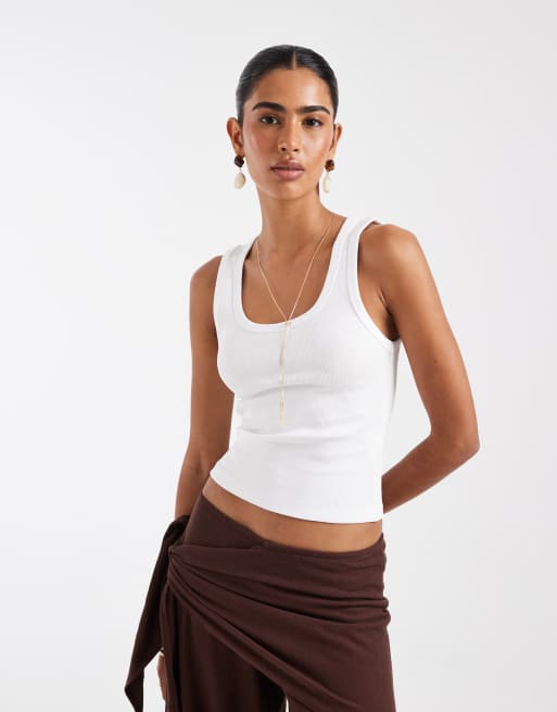 ASOS DESIGN thick binding rib scoop neck vest in white, 4 of 7