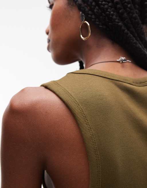 ASOS DESIGN thick binding ribbed scoop neck tank top in washed olive, 5 of 9