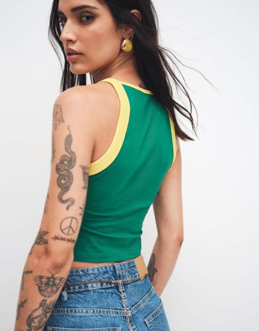 ASOS DESIGN thick binding tank top with Brasil soccer graphic in green, 4 of 4