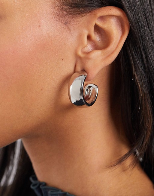 ASOS DESIGN thick hoop earrings 30mm in silver tone