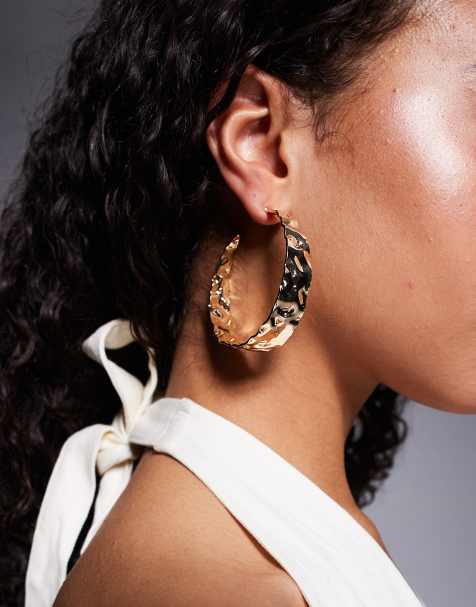 ASOS DESIGN thick hoop earrings with bashed finish in gold tone - view 1