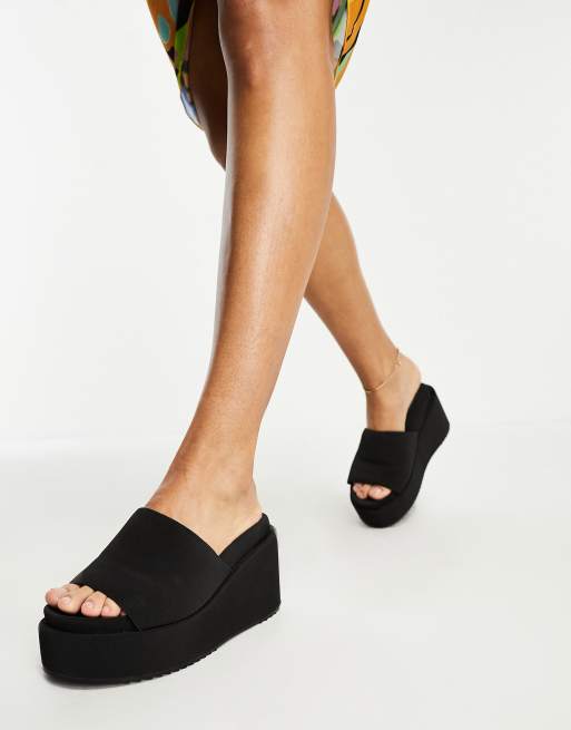 ASOS DESIGN Tye toe thong wedge sandals in black