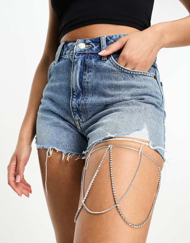 ASOS DESIGN thigh chain with draped crystal design in silver tone